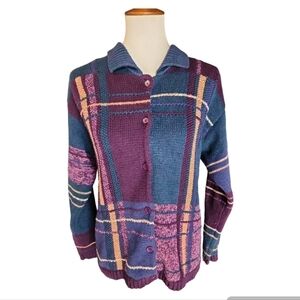 Asymmetric Purple Plaid Long Sleeve Cardigan